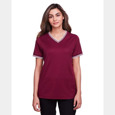 Women's CrownLux Performance® Plaited Tipped V-Neck Shirt Thumbnail