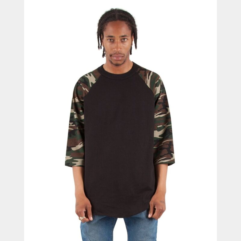 Unisex Three-Quarter Sleeve Camo Raglan T-Shirt Thumbnail