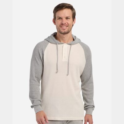 Unisex Waffle Knit Pullover Hooded Long Sleeve T-Shirt Thumbnail