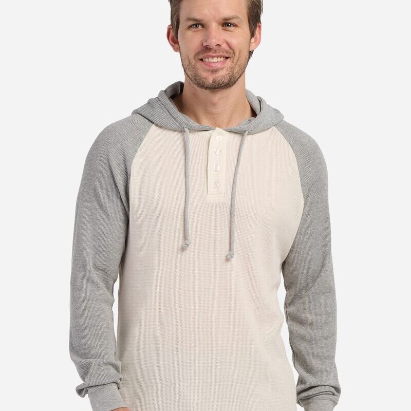 Unisex Waffle Knit Pullover Hooded Long Sleeve T-Shirt Thumbnail