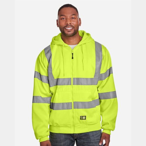 Men's Tall Hi-Vis Class 3 Lined Full-Zip Hooded Sweatshirt Thumbnail