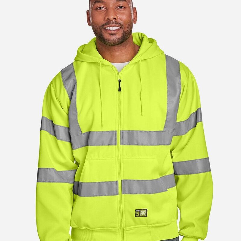 Men's Tall Hi-Vis Class 3 Lined Full-Zip Hooded Sweatshirt Thumbnail