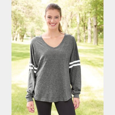 Women’s Slub Jersey Varsitee V-Neck Long Sleeve T-Shirt Thumbnail