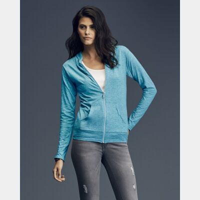 Women's Triblend Full-Zip Hooded Long Sleeve T-Shirt Thumbnail