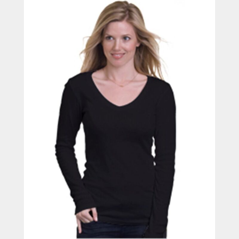 Women's USA-Made Deep V-Neck Long Sleeve T-Shirt Thumbnail
