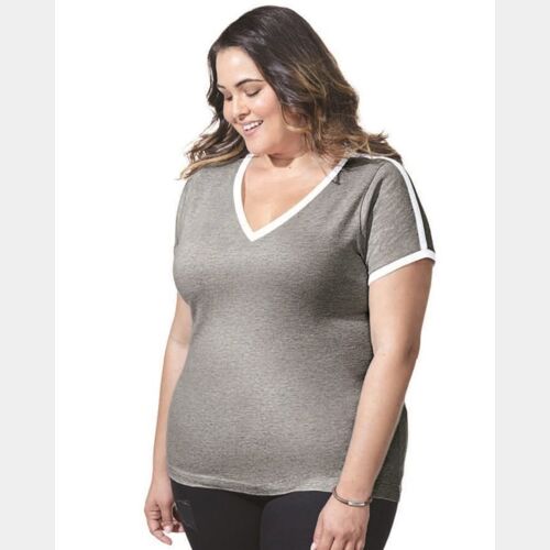 Women's Curvy Retro Ringer Premium Jersey V-Neck Tee Thumbnail