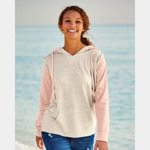 Women’s French Terry Hooded Pullover with Colorblocked Sleeves Thumbnail