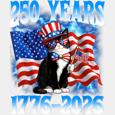250 Years 1776 2026 250th USA Cat American Flag 4th of July T Shirt Thumbnail