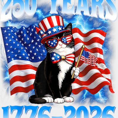 250 Years 1776 2026 250th USA Cat American Flag 4th of July T Shirt Thumbnail